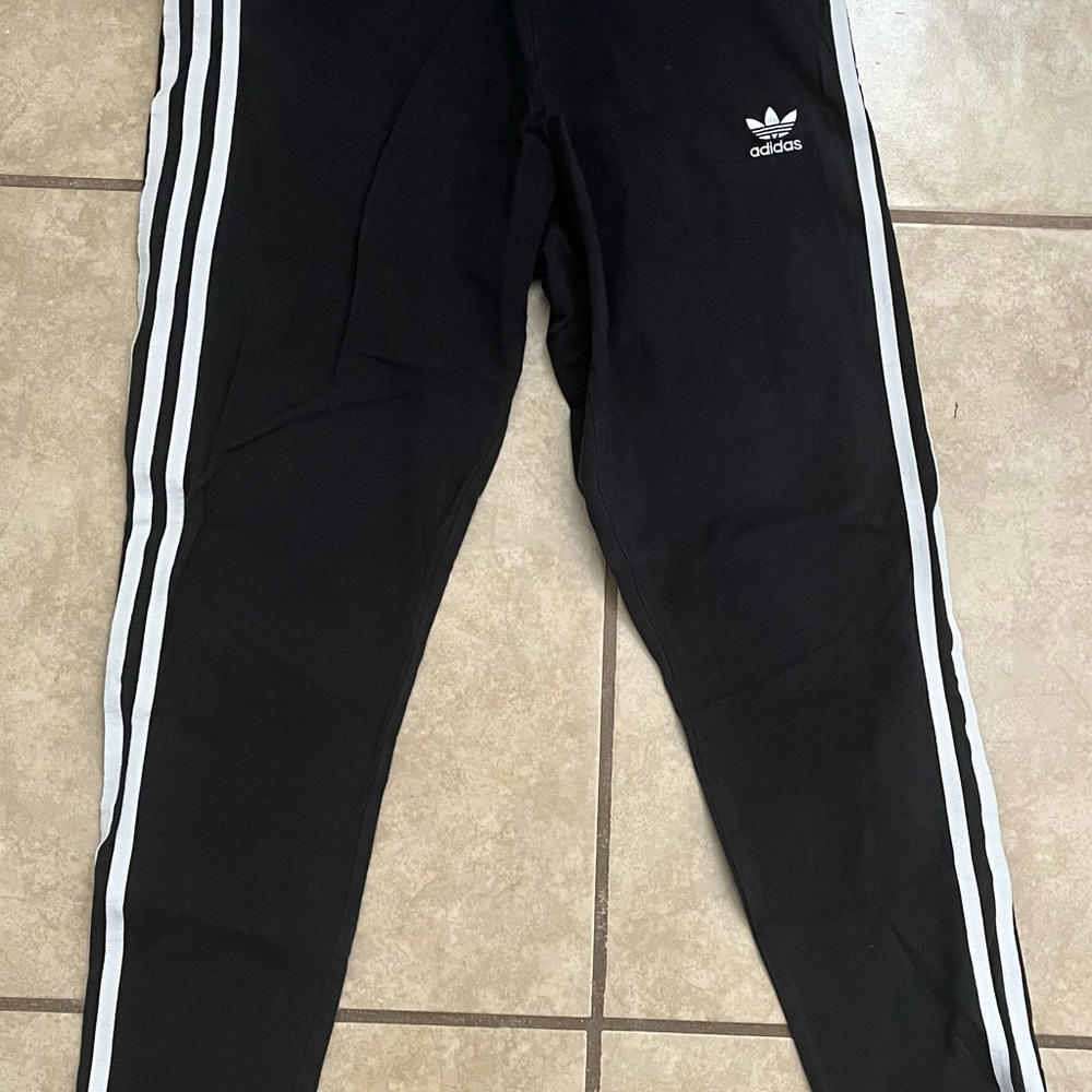 adidas Womens Black Track Pants with White Side Stripes M